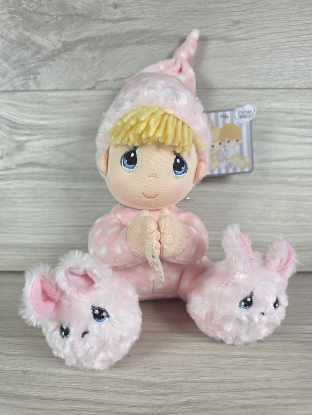 Precious Moments Gift of Love Prayer Girl Plush Doll w Bunny Slippers WORKS SU42